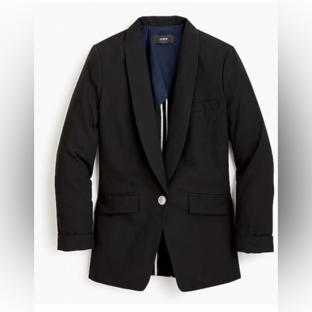 J.crew Tall unstructured blazer cotton-linen 14T Black Preppy #H6201 Office